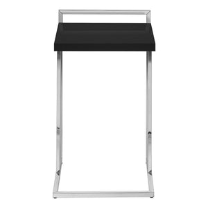 English Elm Accent Table, C-Shaped Modern Design With Black Laminate Top And Chrome Base For Compact Spaces B2710P219379