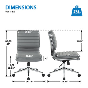 OSP Home Furnishings Armless Mid-back Faux Leather Office Chair with Lumbar Support and Chrome Base Charcoal SPX23592C-U42