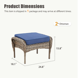 English Elm Outdoor Pe Wicker Patio Ottoman Set of 2 with Cushions for Deck or Backyard Blue T3773P418423