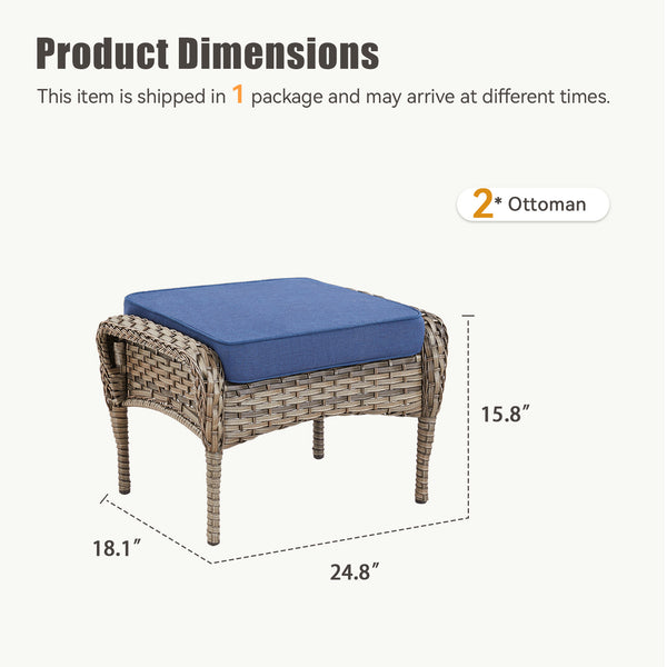 English Elm Outdoor Pe Wicker Patio Ottoman Set of 2 with Cushions for Deck or Backyard Blue T3773P418423