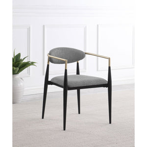 English Elm Mistra Grey Fabric Dining Arm Chair Set of 2 — Two-Tone Black Base with Hand-Painted Gold Arms, Slim Oval Back Luxe Upholstery B062P299815