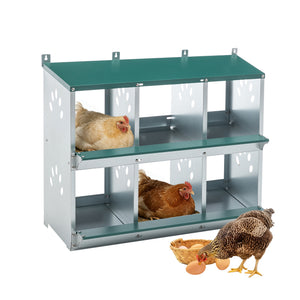 English Elm Chicken Nesting Box 6 Compartment Galvanized Steel Wall Mount Coop Egg Collector W1422P246452