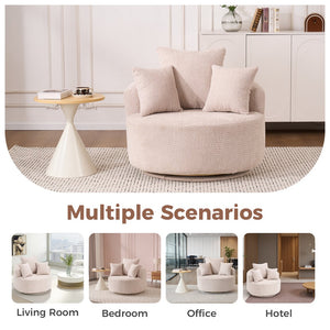 English Elm 360° Swivel Chair upholstered barrel accent chair with plush high-resilience foam and pillows for comfort Beige W2231P264468