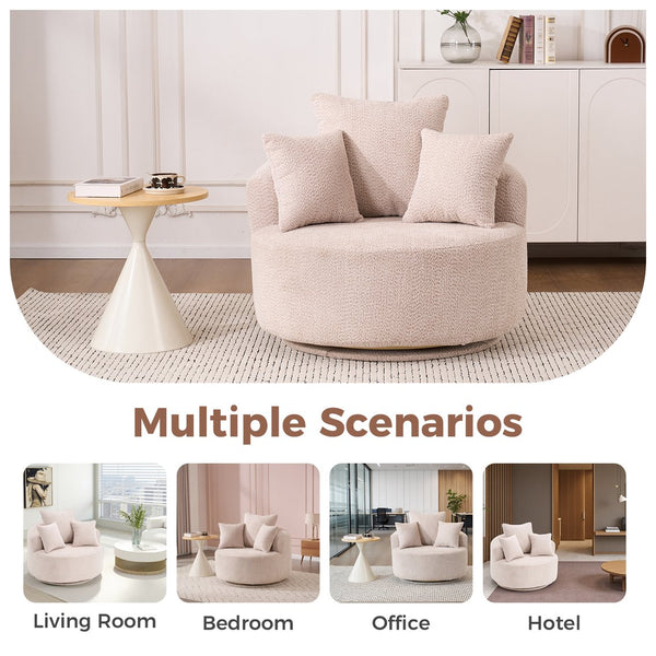 English Elm 360° Swivel Chair upholstered barrel accent chair with plush high-resilience foam and pillows for comfort Beige W2231P264468