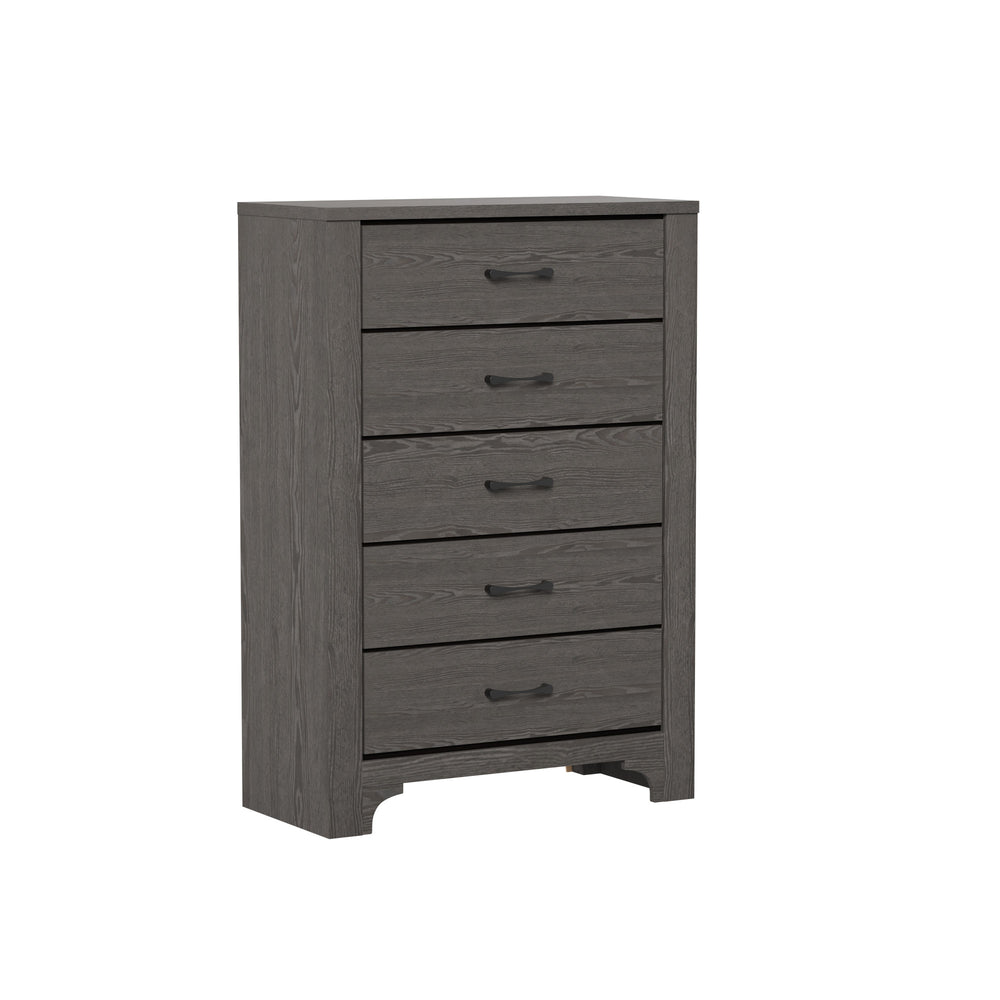 English Elm Wallace & Bay - Stone Brown 5-Drawer Dresser with Grey-Brown Laminate Finish, Stylish Storage, Durable Care-Friendly Design B361P384482