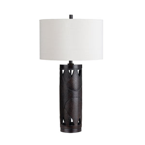 Crestview Collection 33.5"H Industrial Metal & Resin Table Lamp With Nightlight, Linen Shade & 3-way Socket For Style   Cvavp2099