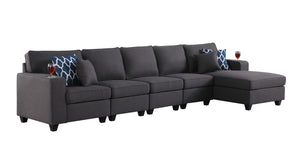 English Elm Cristiano Five Piece Linen Sectional Sofa with Chaise and Built in Cupholders B2749S00108