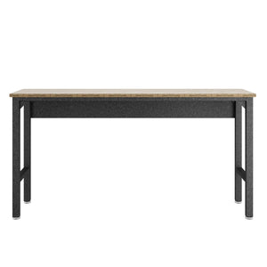 English Elm Fortress 72.4" Garage Table in Dark Grey Metal & Natural MDP Top — Durable, Space-Saving Workbench B365P398231