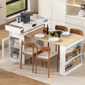 English Elm [video] Trexm Folding Bar Height Kitchen Island with Storage Drawers and Built-in Power Outlet XW000028AAK