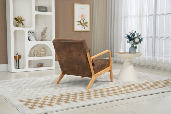 English Elm Mid Century Modern Accent Chair Natural Wood Frame Upholstered with Lumbar Cushion W2530P407185