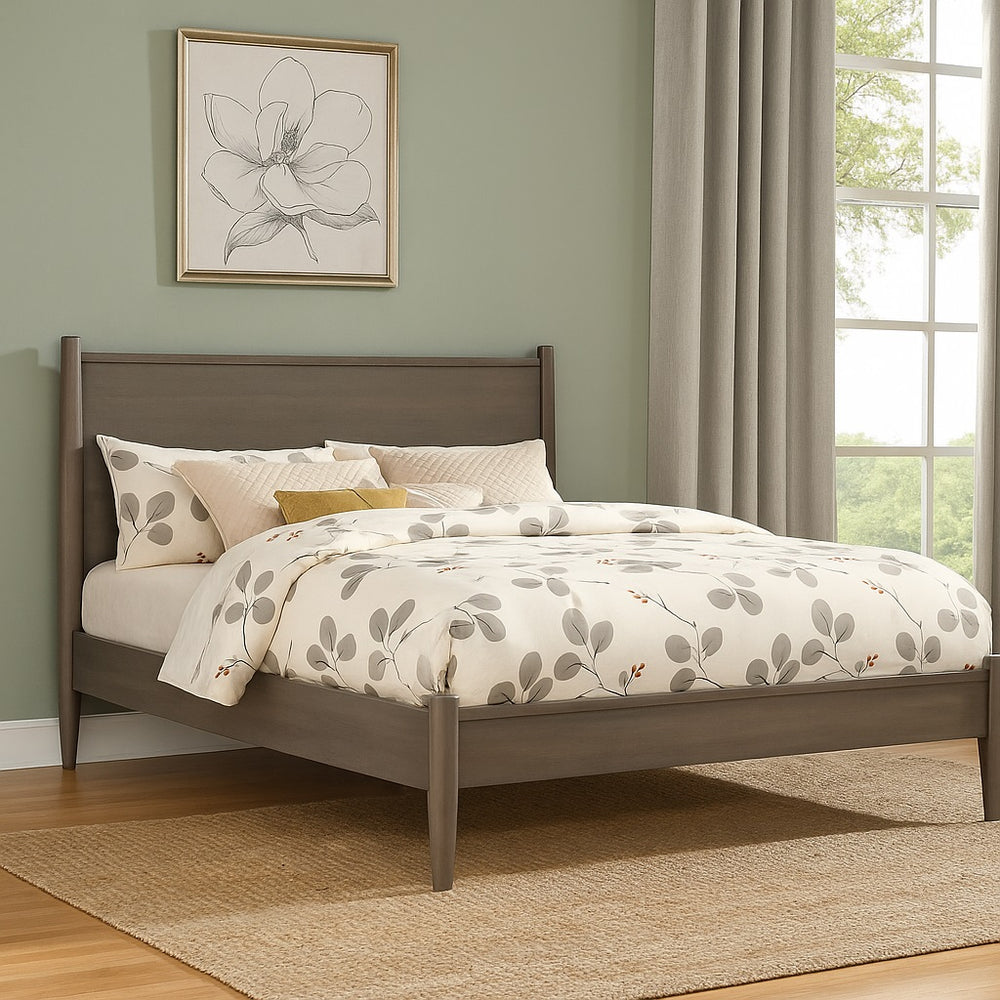 English Elm Mid-Century Wooden Platform Bed In Gray Finish - Stylish Eastern King Design For Modern Bedrooms B016S00028