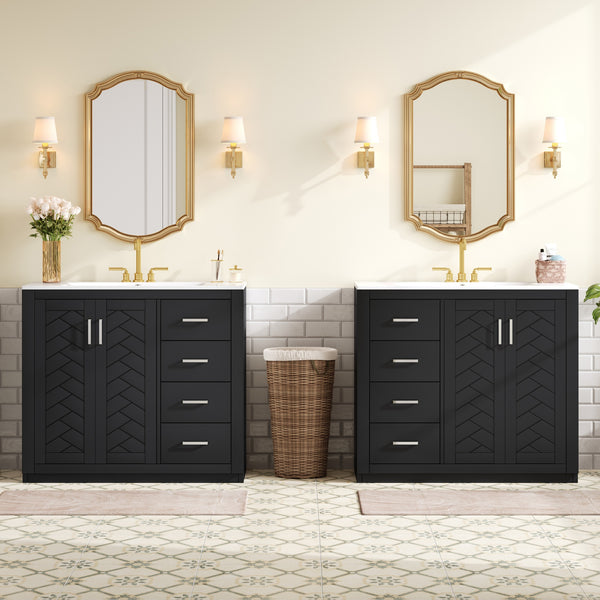 English Elm 72'' Bathroom Vanity Set With Soft-Close Drawers, Elegant Ceramic Sink & Ample Storage Solutions N710SS00013B