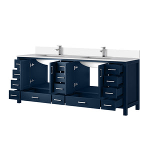 English Elm Navy Wood Double Bath Vanity 84" W x 22" D with White Quartz Top, Chrome Faucet, Soft-Close Drawers B2731P259165