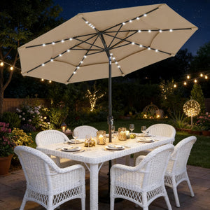 English Elm Garden Cantilever Patio Umbrella with Solar Led Lights and Upf30 Polyester Canopy Khaki T3971P481922