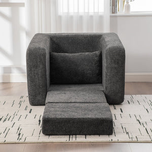 English Elm 40" Chenille Cloud Floor Chair Convertible Sleeper Sofa Lounge for Dorm Apartment Bedroom Gray W3118P388898