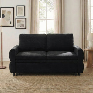 English Elm Convertible Chenille Sleeper Loveseat with Usb Ports and Reclining Backrest for Small Spaces Black N719P390439B