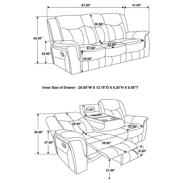 English Elm Masley Grey 3-Piece Reclining Sofa Set with Cup Holders, Storage & Leatherette Accents for Cozy Entertaining B062S01167