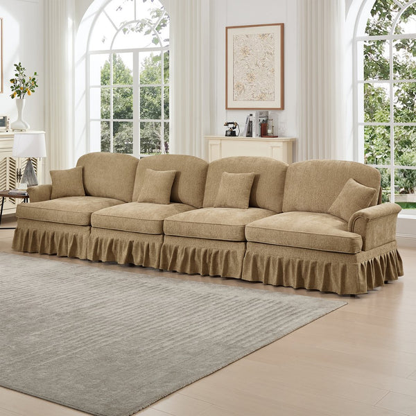 English Elm Elegant Mid Century 4-Seater Sofa Couch With Removable Pleat Skirts, Flared Arms & Cozy Chenille Design W3041S00249