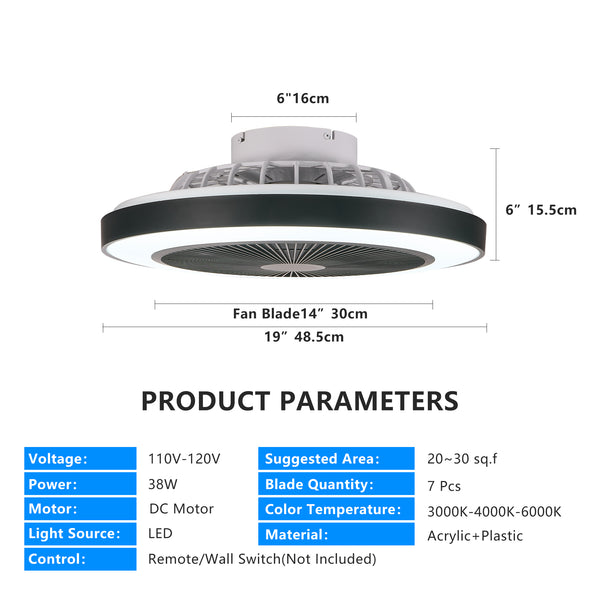 English Elm 19-inch Black Ceiling Fan Light with RGB LED, Dimmable Smart APP & Remote, Silent DC Motor, 6-Speed Reversible W2312P368712