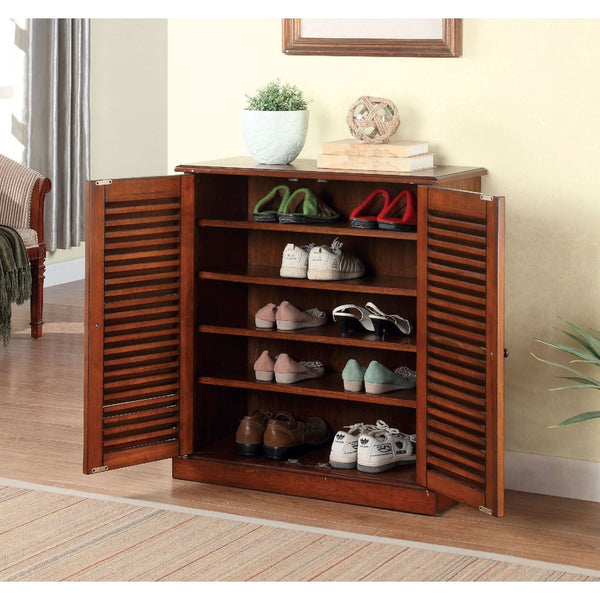 English Elm Modern Shoe Cabinet with Louver Doors and Adjustable Shelves — Compact 30"W x15"D x34.5"H Organizer and Entryway Storage Solution Oak 36 L x 33 W x 7 H B011P191540