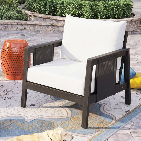 English Elm Outdoor Acacia Wood Club Chair Uv Resistant Textilene Weave Lounge Seat for Patio Deck Dark Grey,White+Black N768P368823D