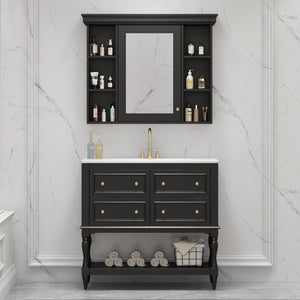 English Elm 36'' Modern Bathroom Vanity with Ceramic Sink and Medicine Cabinet, Solid Wood Frame, 4 Drawers, Waterproof Finish Black SW000138AAB-1
