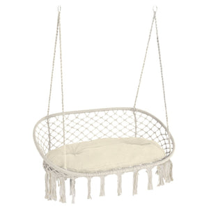 English Elm Outsunny 2-Person Macrame Hammock Chair With Soft Cushion - Stylish Boho Swing For Indoor & Outdoor Use W2225P174059-GIGA