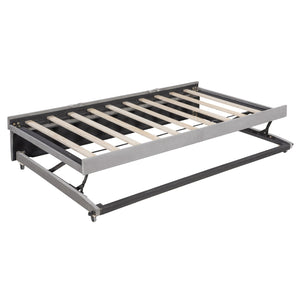 English Elm Full L-Shaped Upholstered Daybed with Twin Pop-Up Trundle, Vertical Stripe Design, Cozy Lounge Style (98) Gray SF000191AAE