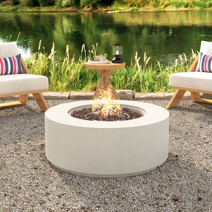 English Elm U_style Round Mgo Propane Fire Pit 50000 Btu Sculptural Outdoor Patio Table with Lava Rocks Beige N711P410554A