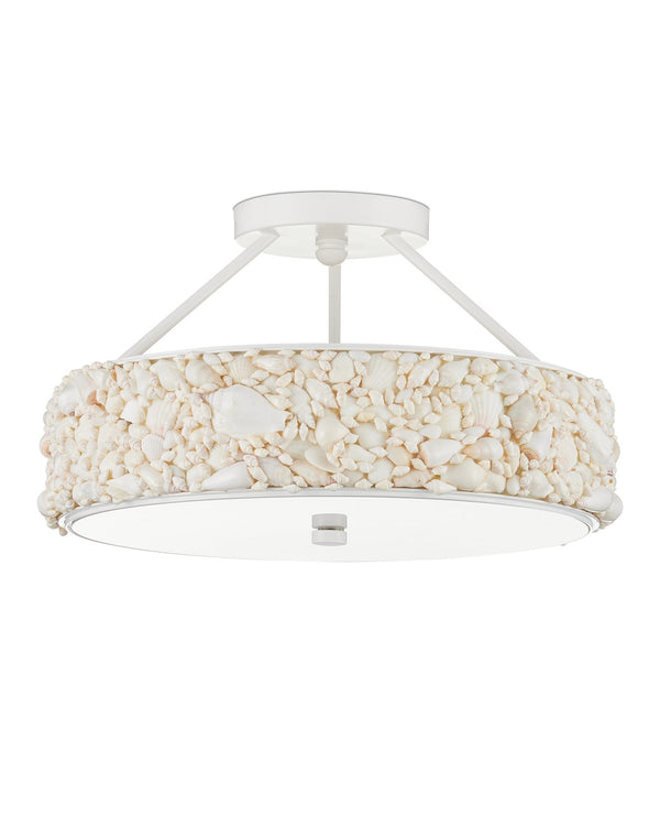 Currey & Company Turbinella Semi-flush Mount Light Fixture - Coastal Seashell Design With Led Diffuser For Ambient Glow Ivory Shells ,Wrought Iron ,Acrylic 9000-1324-currey-company