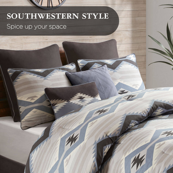 English Elm 8-piece Queen Comforter Set Geometric Lodge Style Polyester Fill Bedroom Bedding B035P472705