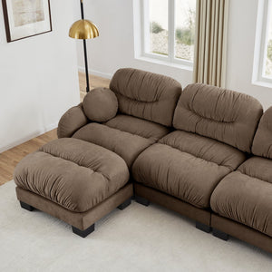 English Elm Pleated Chenille U-shape Sectional Sofa with Ottomans Ergonomic Foam Curved Armrests Brown W5656S00060
