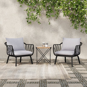 English Elm Christopher Knight Home® - Huron Outdoor PP Club Chair with Waterproof Olefin Cushions, Durable Plastic Frame and Iron Legs - Weather-Resistant Patio Seating Set Black+ Gray N775P178198B