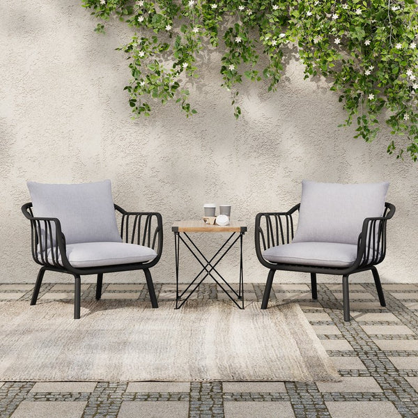 English Elm Christopher Knight Home® - Huron Outdoor PP Club Chair with Waterproof Olefin Cushions, Durable Plastic Frame and Iron Legs - Weather-Resistant Patio Seating Set Black+ Gray N775P178198B