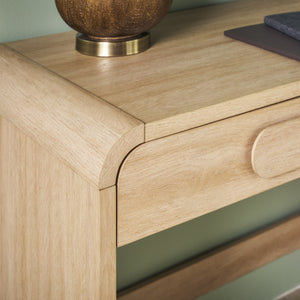 English Elm Walker Edison - Modern Curved Waterfall Desk with Drawers and Rounded Edge Design, Durable MDF Surface, Stylish Statement Pulls Oak 49 L x 24 W x 6.63 H B185P200199