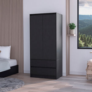 English Elm Avra Black 2-Door Armoire with Hanging Rod and Two Large Drawers for Organized Bedroom Storage B128S00118