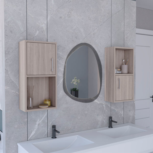 English Elm Oba Beige 2-Pc Wall-Mounted Bathroom Medicine Cabinet with Open & Closed Storage, Compact Design B070P188847