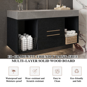 English Elm 39.4 Inch Floating Bathroom Vanity Sintered Stone Top Solid Wood 2 Soft Close Drawers W3136S00037