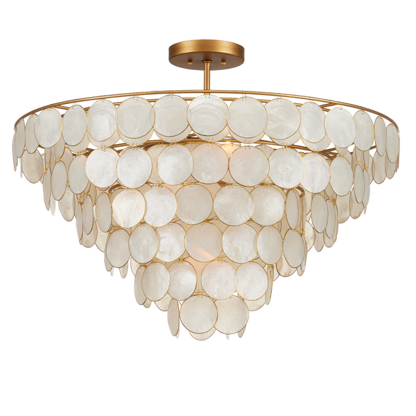 Bon Vivant Semi-Flush Mount Light Fixture - Ethereal Capiz Shell Design with Elegant Gold Finish