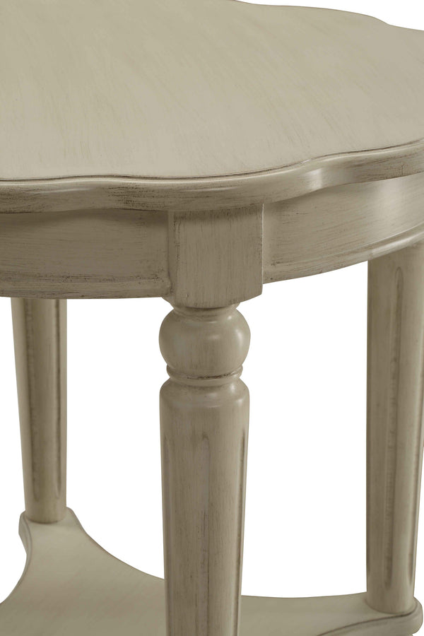 English Elm Antique White End Table With Open Bottom Shelf - French Country Style, Distressed Finish & Mobility B062P189204