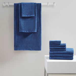 JLA Home 510 Design - 100% Cotton zero-twist 12-piece towel set — quick-dry, ultra-absorbent bath, hand & washcloths, OEKO-TEX certified Indigo 5DS73-0202