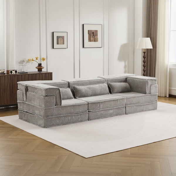 English Elm Compression Mahjong Sofa Bed – Versatile Modular Floor Sofa With No Assembly, Soft Fleece & Pillows W3723S00020