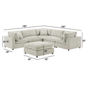 English Elm Chelsea Modular 6-Piece Sectional - Plush Beige Seating With Versatile Ottoman & Family-Friendly Design B050S00014