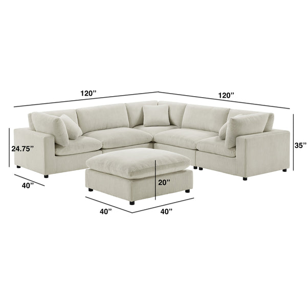 English Elm Chelsea Modular 6-Piece Sectional - Plush Beige Seating With Versatile Ottoman & Family-Friendly Design B050S00014