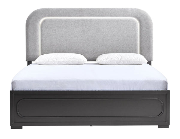 English Elm Milan Full Bed with Upholstered Headboard Led Frame Accents and Contemporary Design Wenge B078S00702