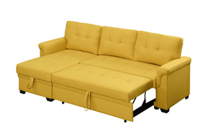 English Elm Jardin Linen Upholstered Sleeper Sectional with Reversible Chaise and Hidden Storage Yellow B2749S00009