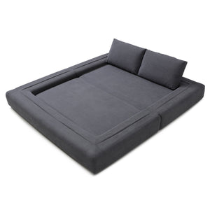 English Elm 81'' Corduroy Floor Sofa Convertible Loveseat Futon Sleeper with Foam Fill and Pillows Gray W1117P459707