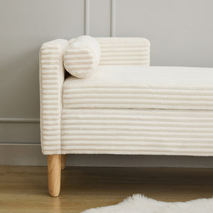 English Elm 65.35"wide Corduroy Storage Bench with Flip Top Bolster Pillows and Padded Backrest Ivory W3118P410499