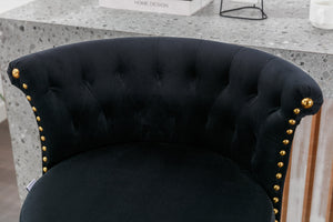 English Elm UNITED Velvet 360° Rotating Bar Chair with Diamond Stitching, Gold Frame, Plush Foam Seat, Adjustable Height Black W1568P361716