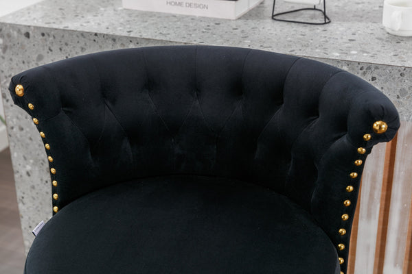 English Elm UNITED Velvet 360° Rotating Bar Chair with Diamond Stitching, Gold Frame, Plush Foam Seat, Adjustable Height Black W1568P361716